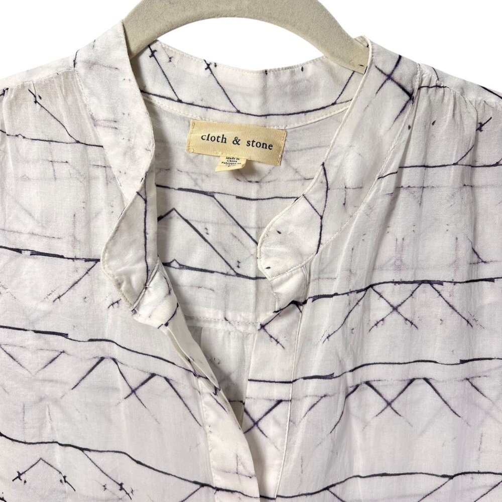 Cloth & Stone White Sleeveless Tencel Button Down Blouse Abstract Sheer Size L - Picture 1 of 10